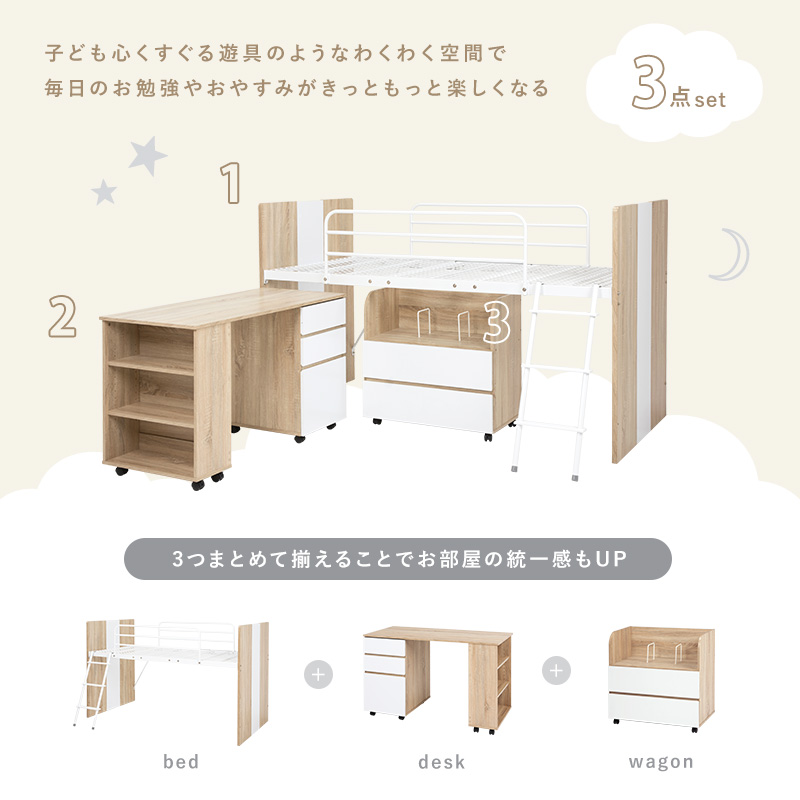 ハートマークショップ】システムベッド 3点セット デスク