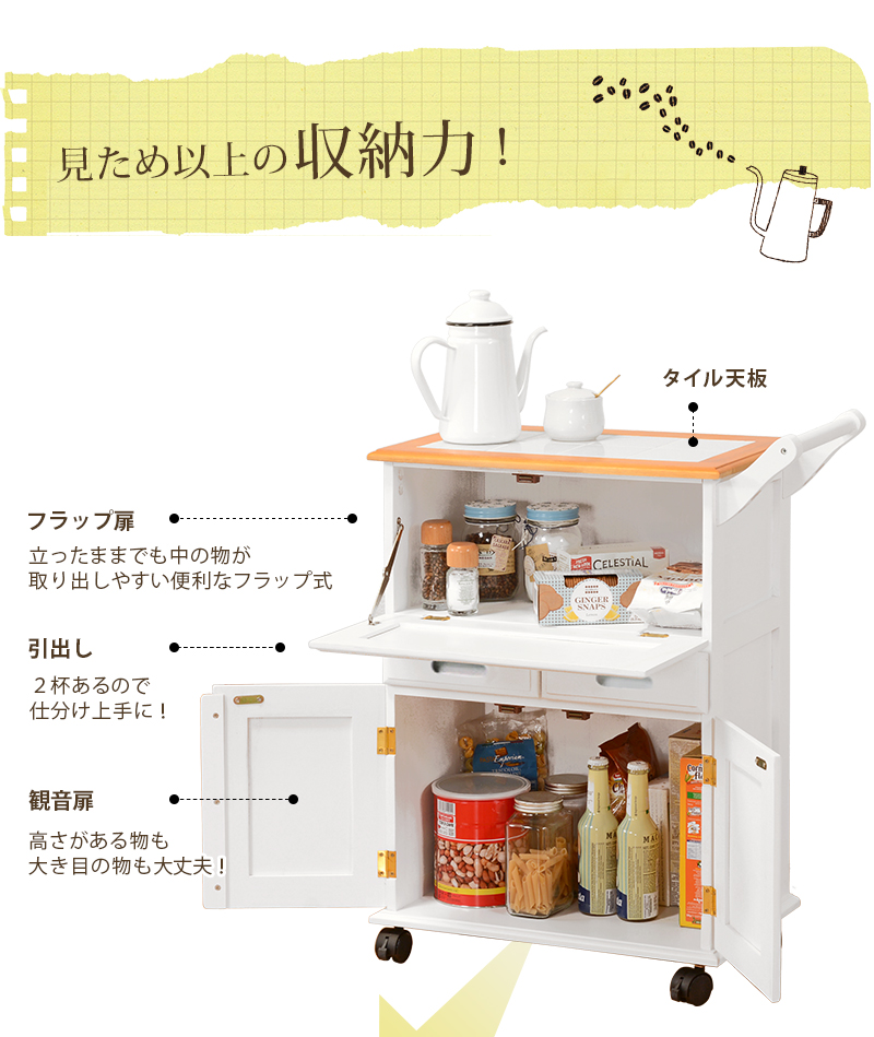 ハートマークショップ】キッチンワゴン 扉付き目隠し収納 ハートマークショップ】キッチンワゴン 扉付き目隠し収納