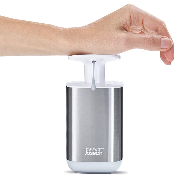 【Joseph Joseph／ジョゼフ ジョゼフ】プレスト ソープディスペンサー 350ml スチール ホワイト すべり止め付き 70532