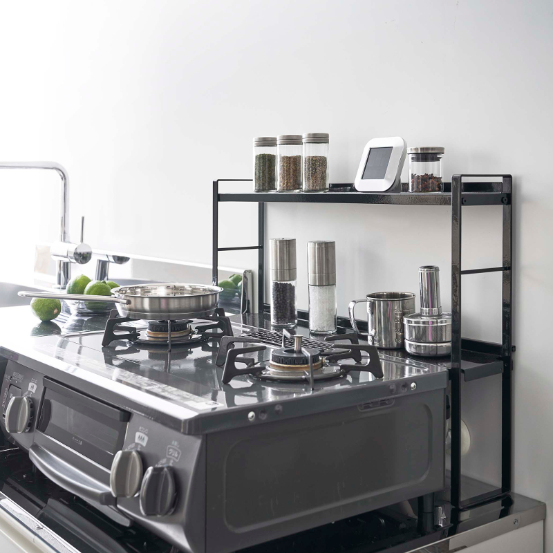 ハートマークショップ コンロ奥 隙間ラック 2段 ブラック 幅57 5cm 奥行き11cm 高さ42 5cm 組み立て式 タワー Tower 5222 山崎実業 Yamazaki 通販サイト