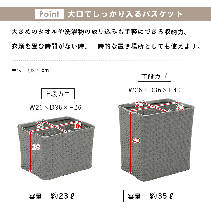 ハートマークショップ】ランドリーラック ワイド 幅60cm バスケット4個