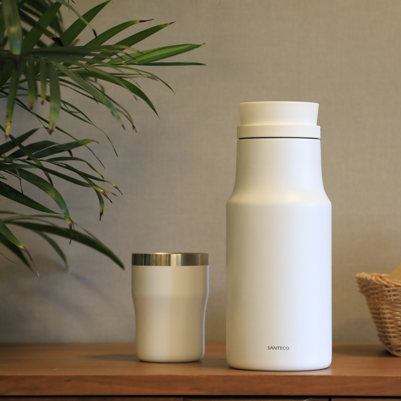 360度どこからでも注げる 卓上ポット 1.2L MOLLEポット 真空断熱 ステンレス 2層構造 保温 保冷 ホワイト SANTECO CB JAPAN シービージャパン