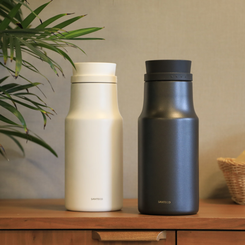 2個セット 360度どこからでも注げる 卓上ポット 1.2L MOLLEポット 真空断熱 ステンレス 2層構造 保温 保冷 ホワイト&グラファイトグレー SANTECO CB JAPAN シービージャパン