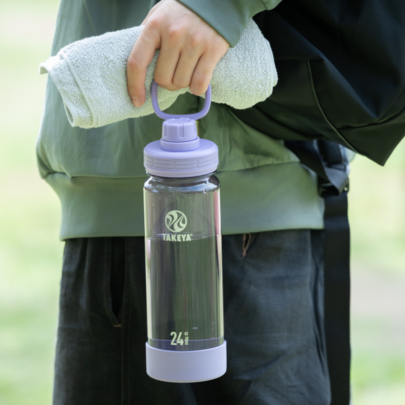 DURABLE BOTTLE デュラブルボトル 直飲み 常温 保冷ボトル 1.17L 割れにくい 軽量 透明 トライタン樹脂製 キャリーハンドル シリコーンバンパー付き パープル TAKEYA タケヤ