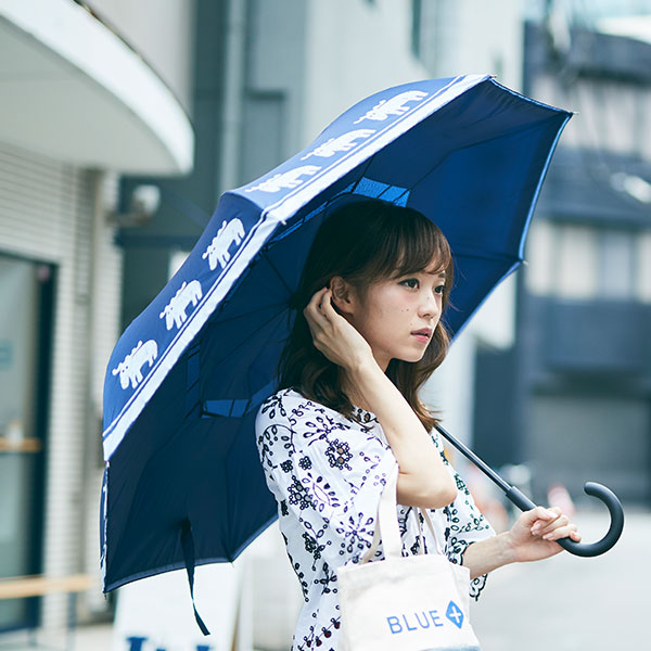 【EN FANCE/アンファンス】 逆さに開く二重傘 circus×moz 晴雨兼用 レディース 長傘 インディゴ U加工 撥水加工 手開きタイプ
