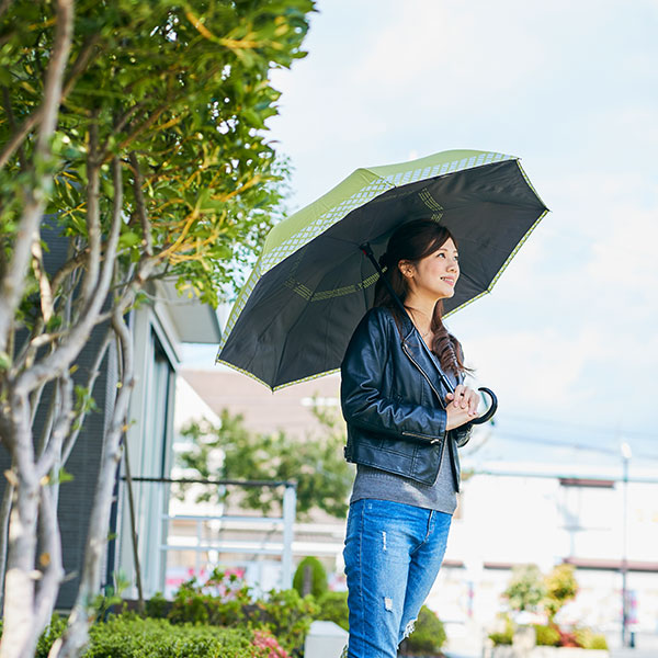 【EN FANCE/アンファンス】 逆さに開く二重傘 circus サーカス 晴雨兼用 男女兼用 長傘ライム×チェック U加工 撥水加工 手開きタイプ