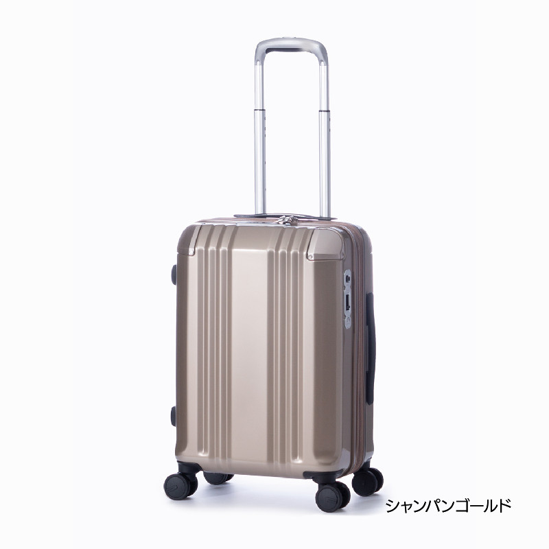 ハードキャリーケース ファスナータイプ 国内線機内持込 Sサイズ 2～3泊程度の旅行に最適 34L+6L シャンパンゴールド ALI-088-18W デカかるEdge フラッグシップモデル シリーズ最高級モデル アジアラゲージ