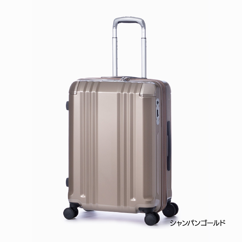 ハードキャリーケース ファスナータイプ 無料受託手荷物 Mサイズ 3～5泊程度の旅行に最適 52L+8L シャンパンゴールド ALI-088-22W デカかるEdge フラッグシップモデル シリーズ最高級モデル アジアラゲージ