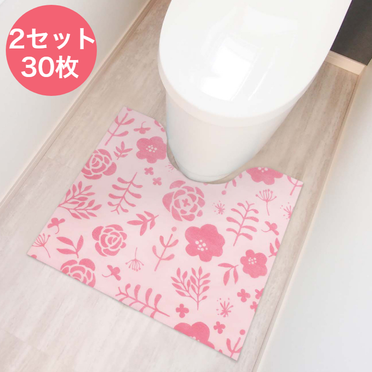 使い捨て トイレマット 同色15枚入り×2セット 60×55cm 撥水加工付き 滑り止め加工 不織布 カット可 ピンク OKATO オカトー