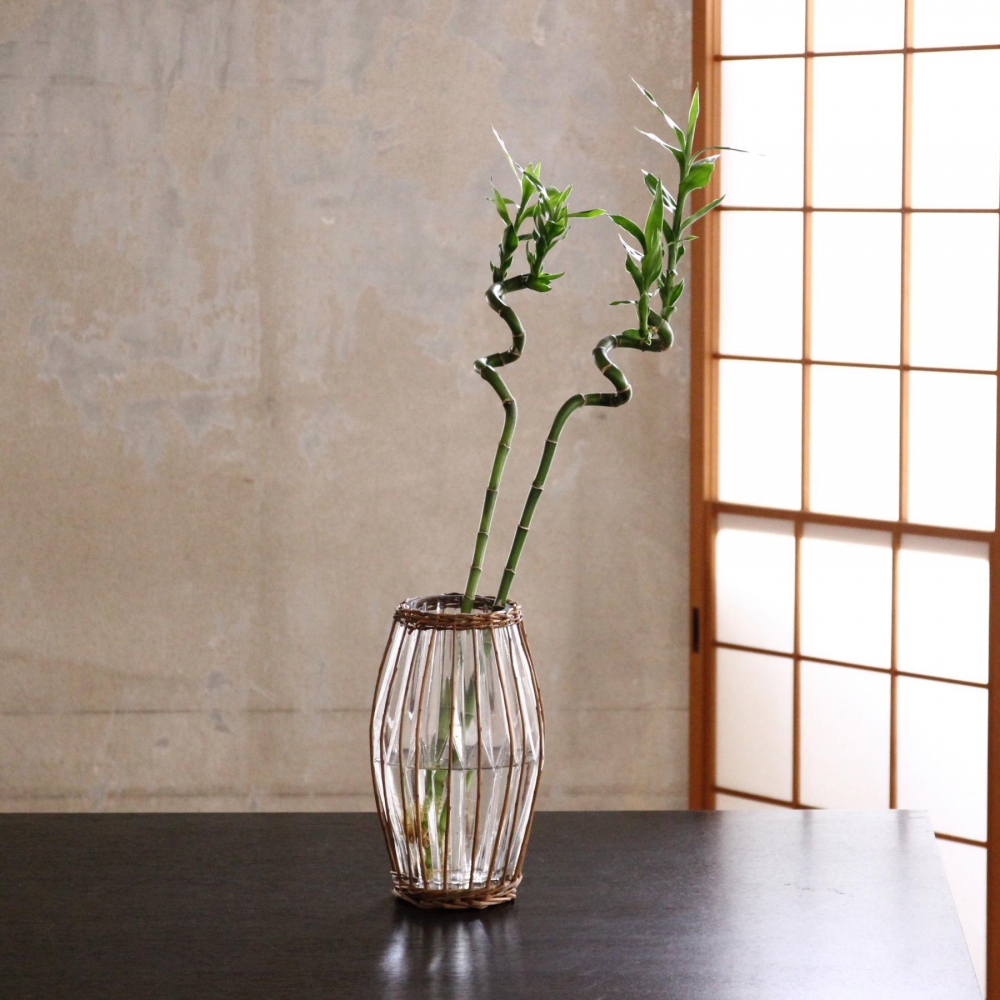 【SPICE/スパイス】カゴ編みガラスフラワーベース 花瓶 ロング LYGN1010