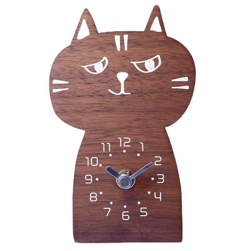 置き時計 chara CATS キャラキャッツ 乾電池式 ブラウン ニヒル派 リュウノスケ YK20-103 日本製 ヤマト工芸 yamato ねこ 猫 おしゃれ スタンド時計 アナログ ステップ式