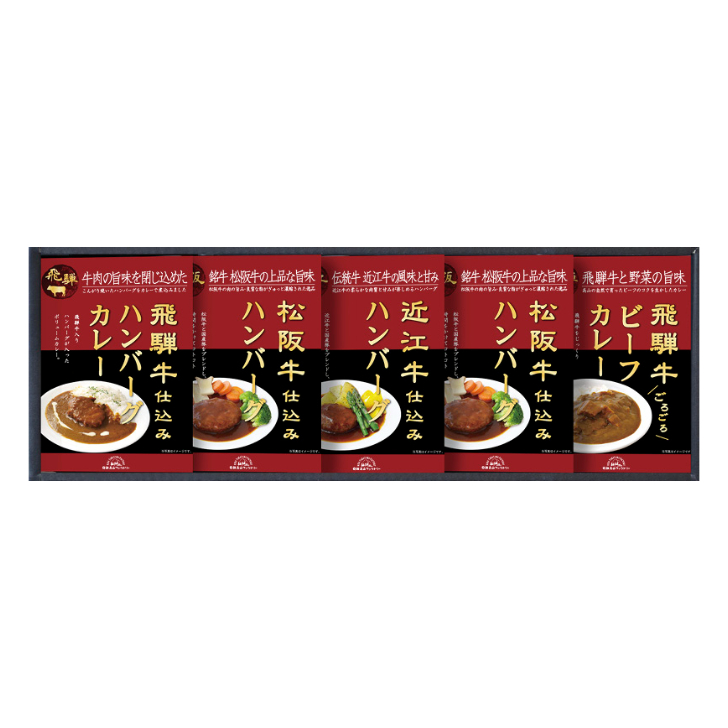 【飛騨高山ファクトリー】松阪牛・近江牛・飛騨牛仕込みハンバーグ＆カレー詰合せ HBK-35