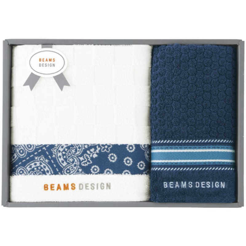 【BEAMS DESIGN】チェッカーバンダナ バスタオル＆フェイスタオル ネイビーブルー 51-3139400NB
