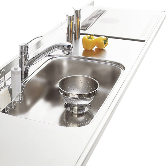 ハートマークショップ】【ナスラック】オリジナルシステムキッチン I型 間口2100mm 左シンク（Ｌ） ステンレスワークトップ  3口IHクッキングヒーター パールホワイト ・通販サイト