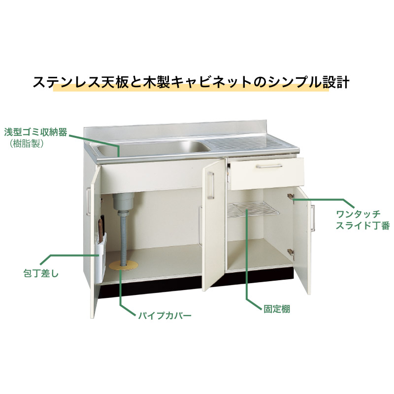 ハートマークショップ】【ピュアッツ】 流し台 間口120cm 右シンク（R 