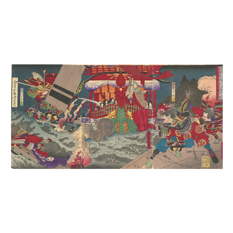 浮世絵、武者絵国芳画3枚綴りの一枚、役者絵国芳画3枚綴りの一枚