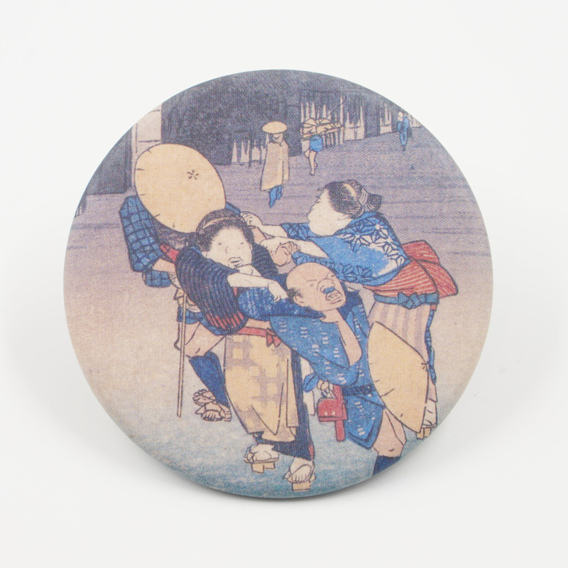 名古屋刀剣ワールド】オリジナル浮世絵缶バッジ／茂林寺の僧 守鶴が